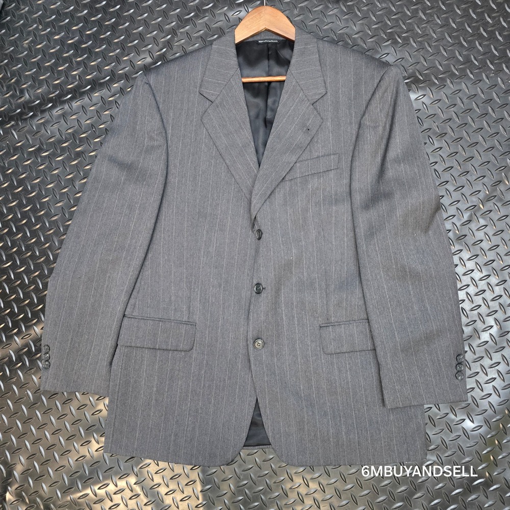 Paul Dione Mens Grey Pinstripe Pure Virgin Wool 3 Button Blazer Jacket Canada 44 - Picture 2 of 14